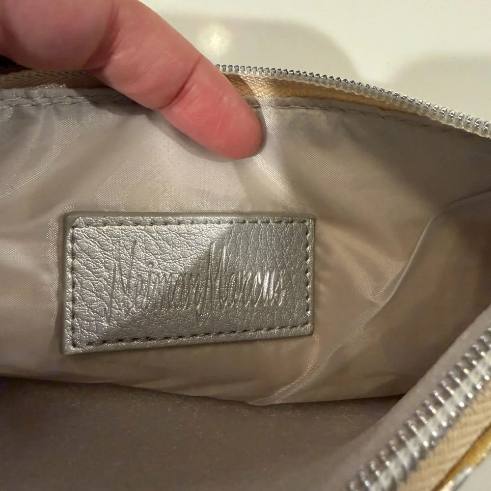 NWOT Vintage Neiman Marcus Woven Straw Metallic Clutch Makeup Bag